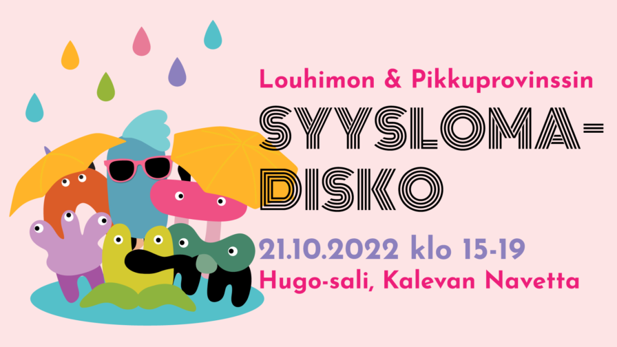Värikkäät oliot tanssivat sateessa sateenvarjojen alla.